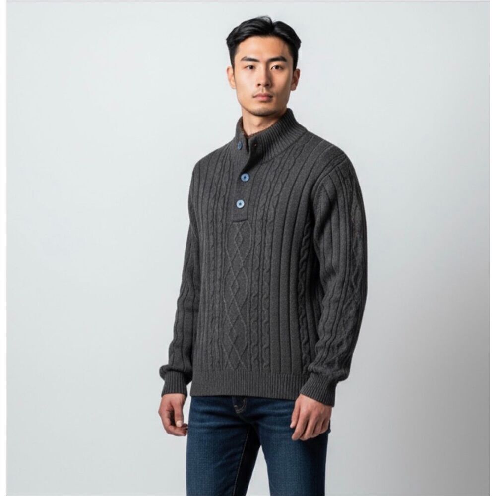 Tricots St Raphael XL Sherpa Lined Cable Knit Sweater Gray